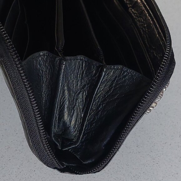 Brighton Vintage Black Leather Croc Zip Around Wallet with Silver Embellishments - Picture 11 of 14